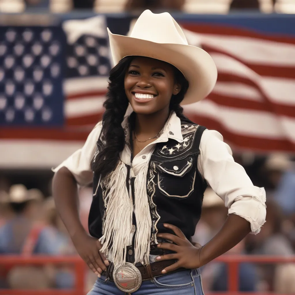 Black Cowgirl Smiling in Rodeo Arena