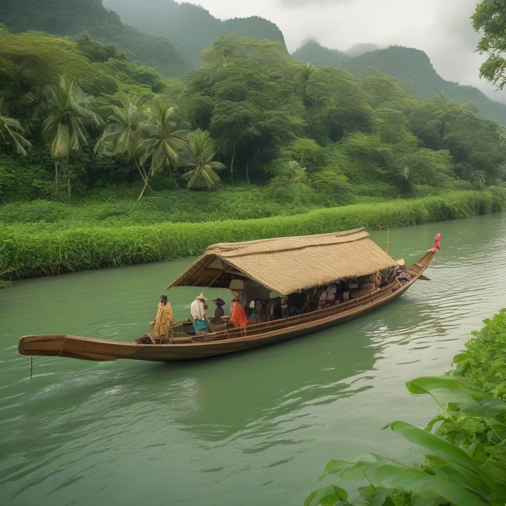 A boat sails down the Mekong River