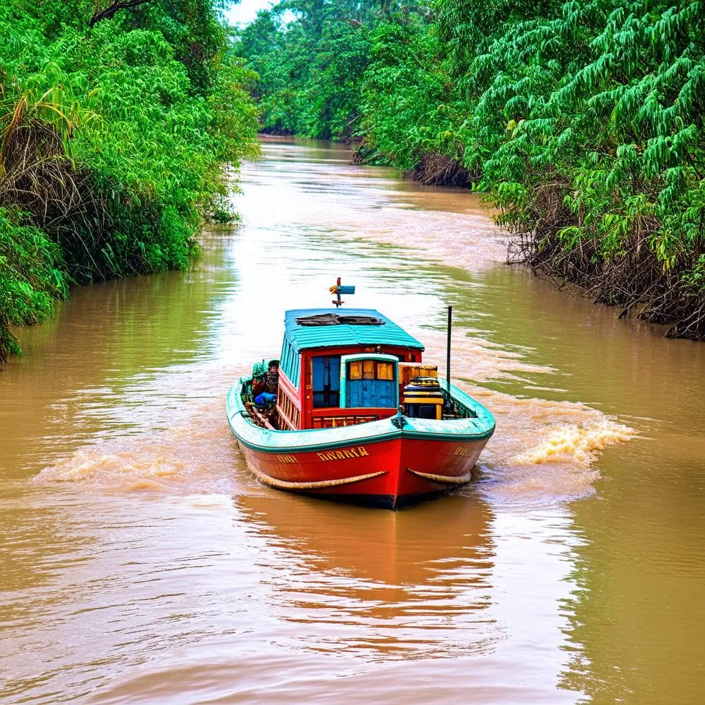 Boating Upstream on the Amazon River