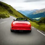 A car braking on a winding mountain road