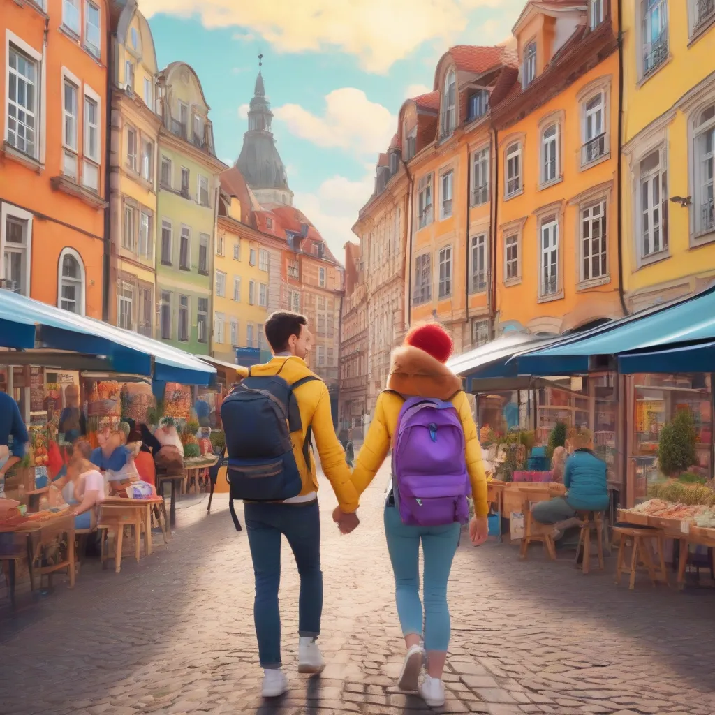 Couple backpacking through Europe