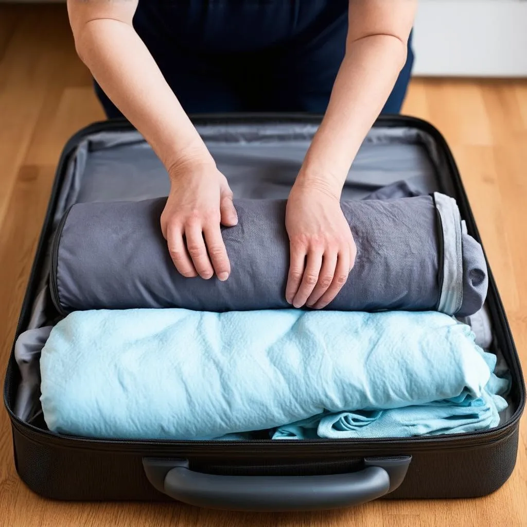 Bundling clothes for wrinkle-free packing