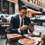 Business Traveler Eating Pizza