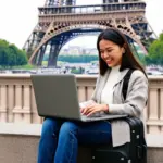 Business Traveler Working on Laptop