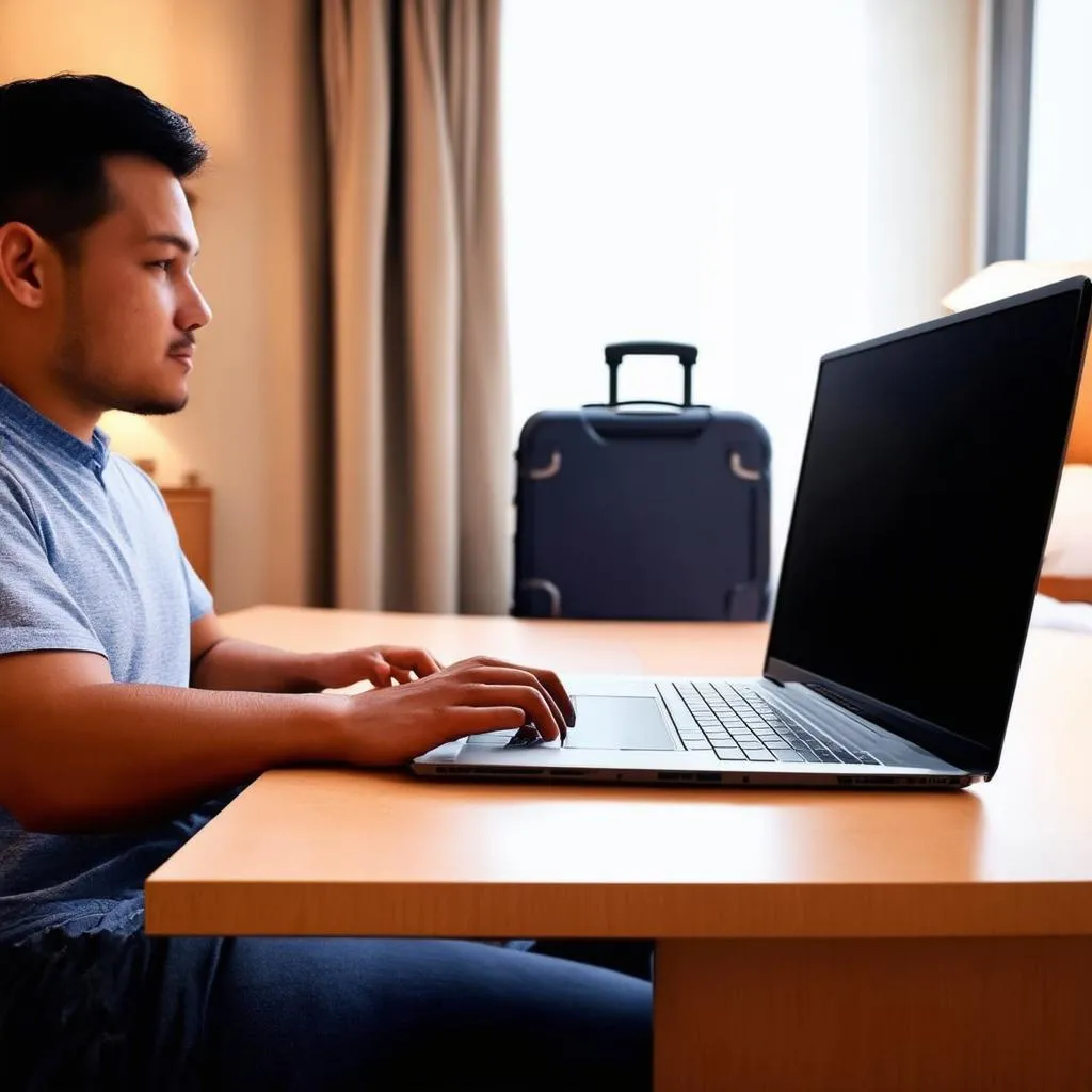 Business Traveler Working in Hotel