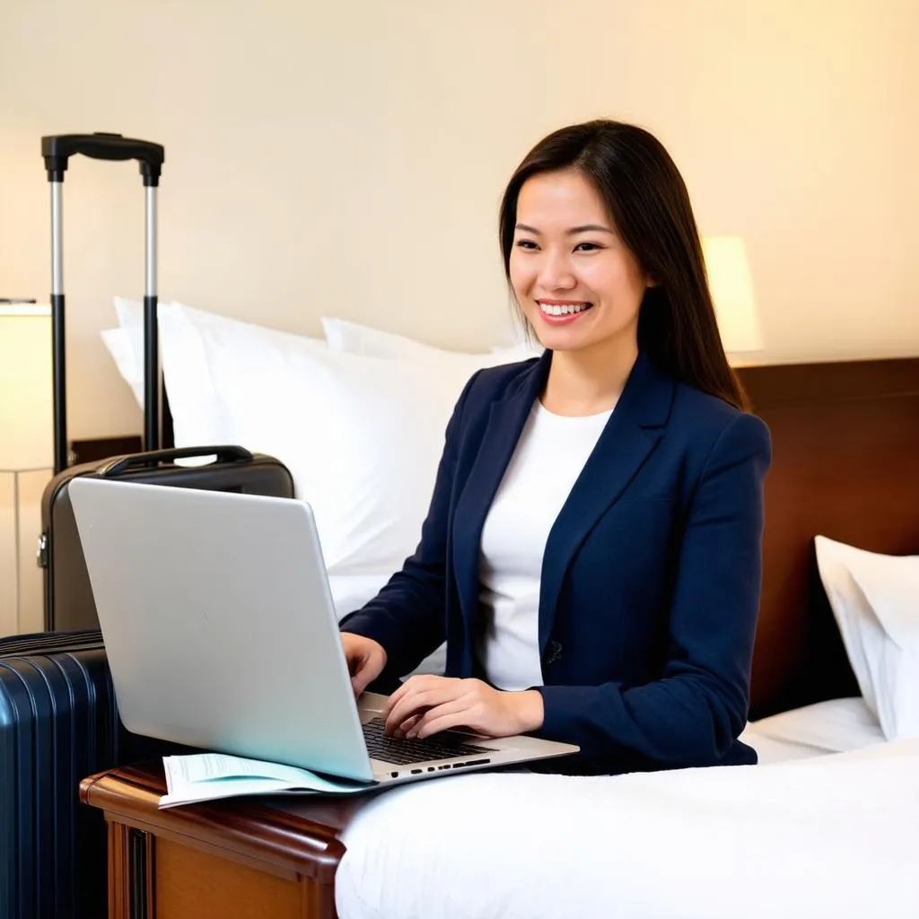 Business Traveler Working on Laptop