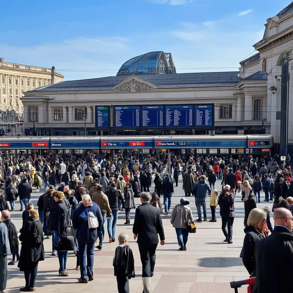 Busy European Train Station