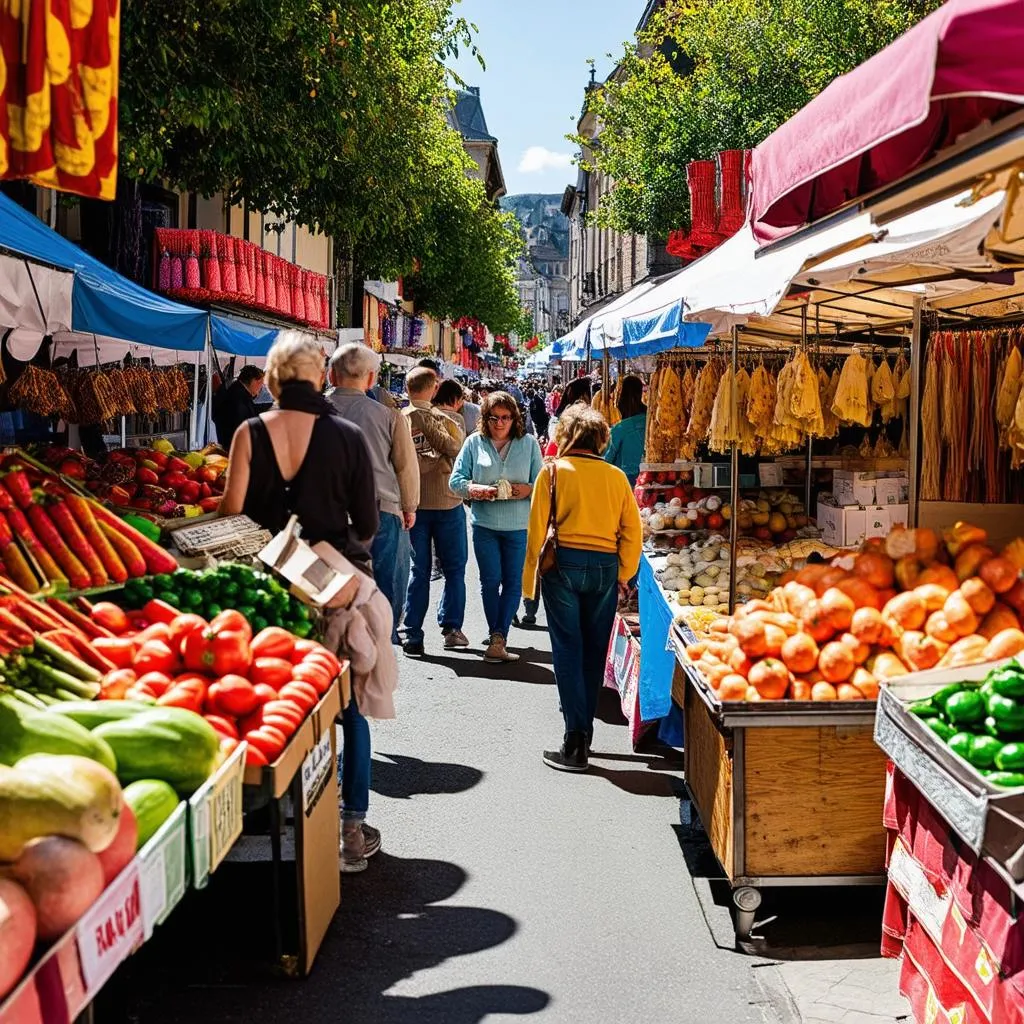 Bustling European Street Market