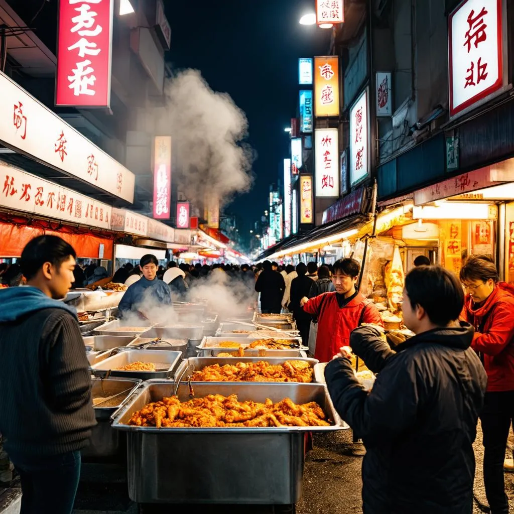 Busy Street Food Market in Seoul