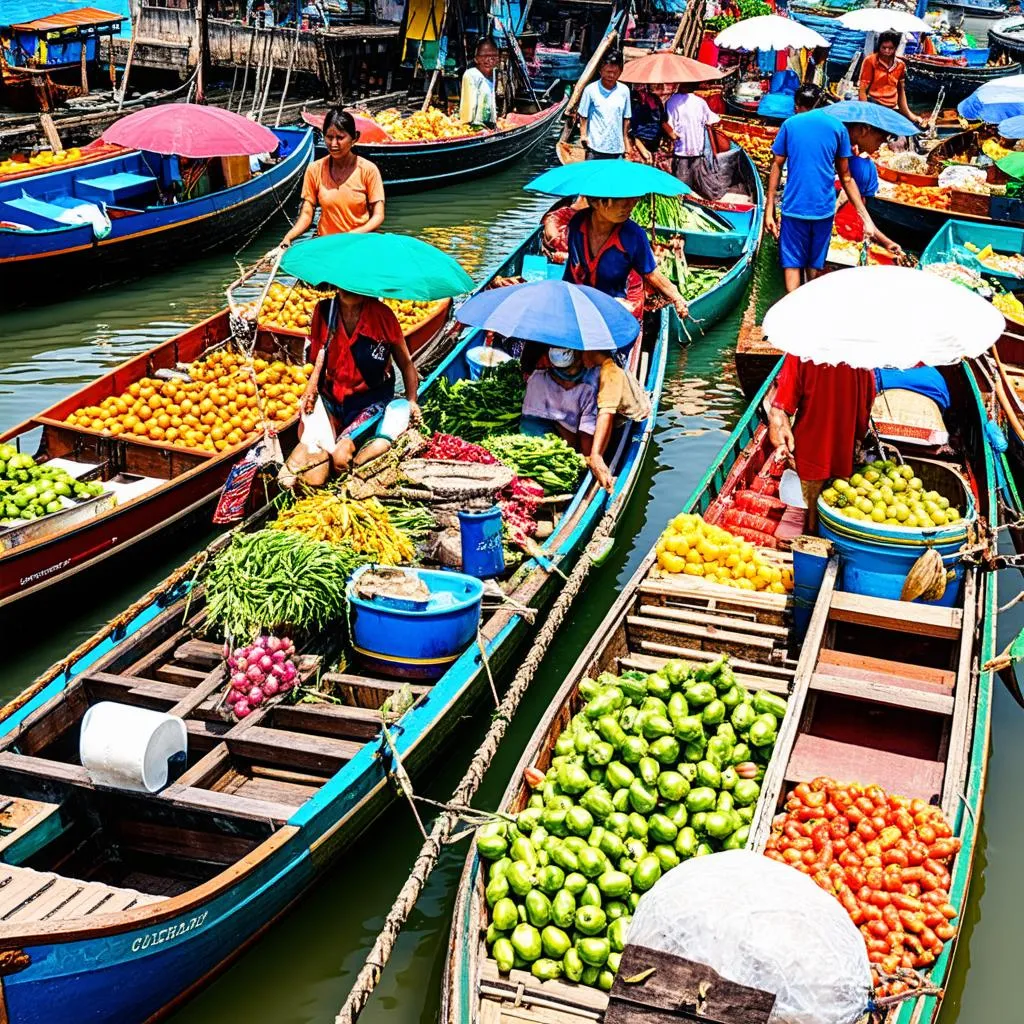 Bustling floating market in Can Tho