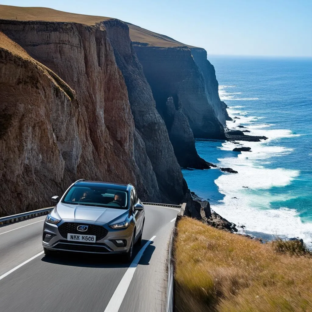 Car Driving Along Coastal Highway