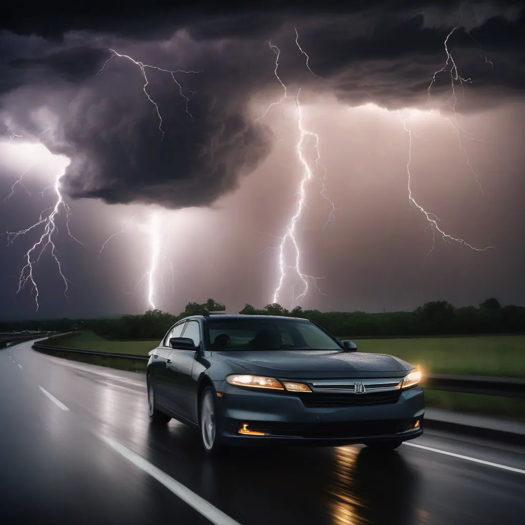 Car Driving During Lightning Storm