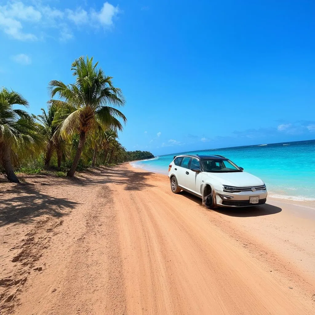 Tropical Paradise: Car Parked Near Beach