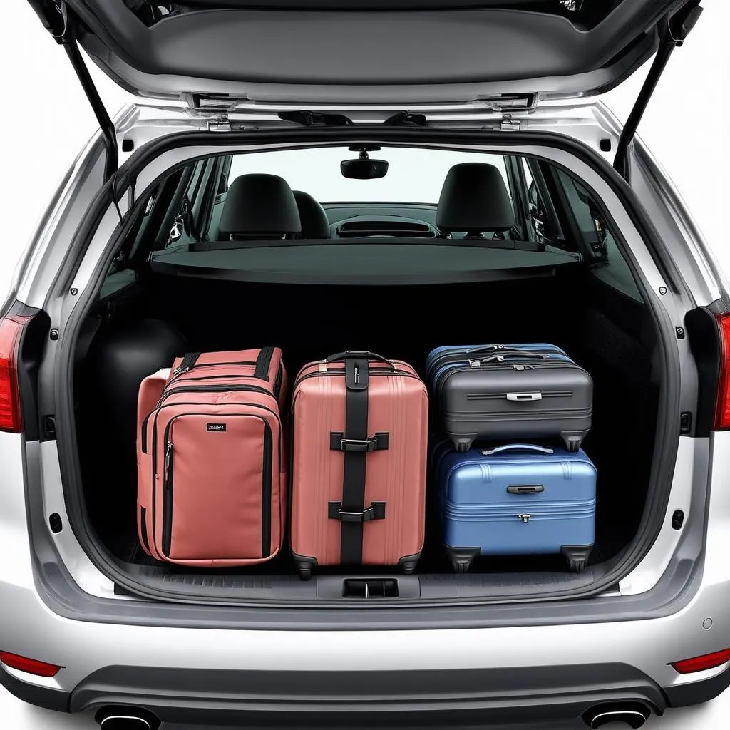 A car trunk packed with suitcases and bags for a road trip