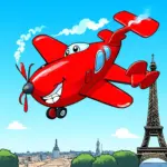 Cartoon plane over Eiffel Tower