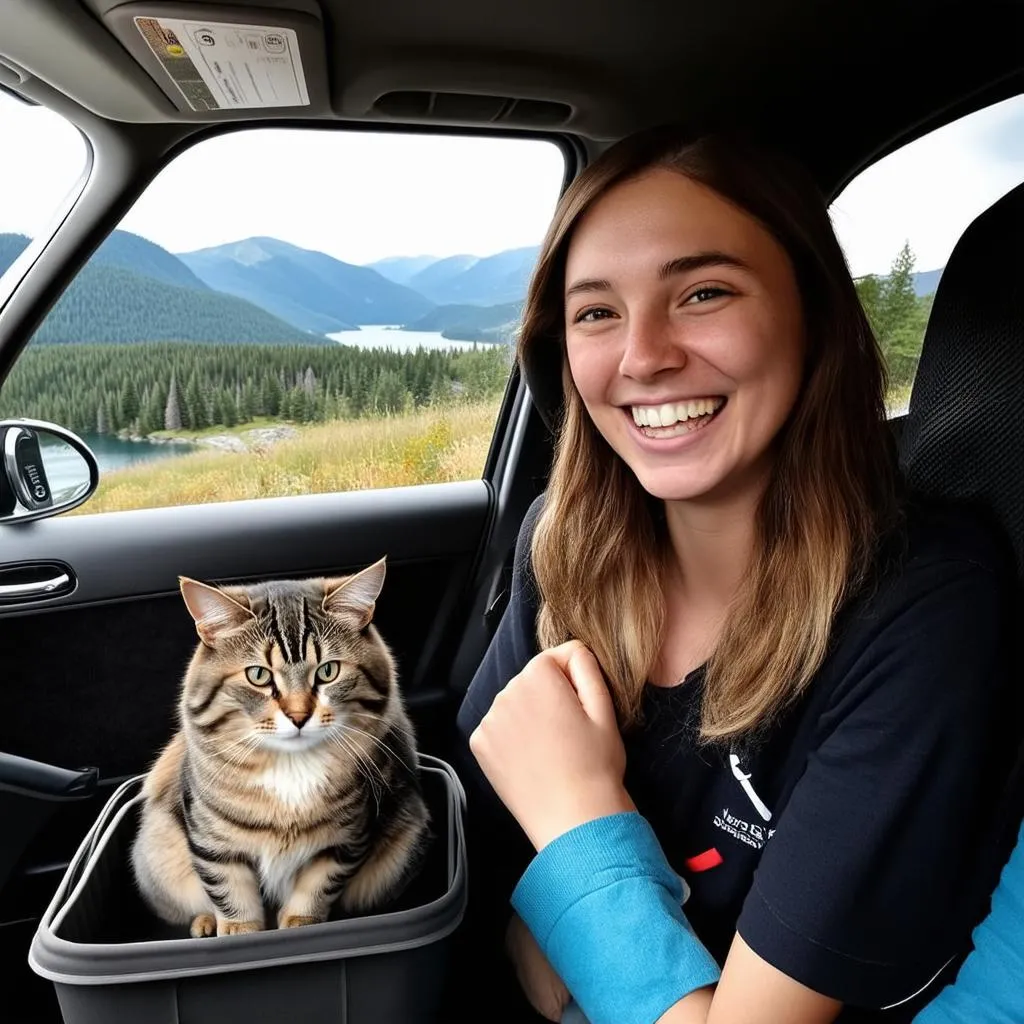 Cat and Owner on Road Trip