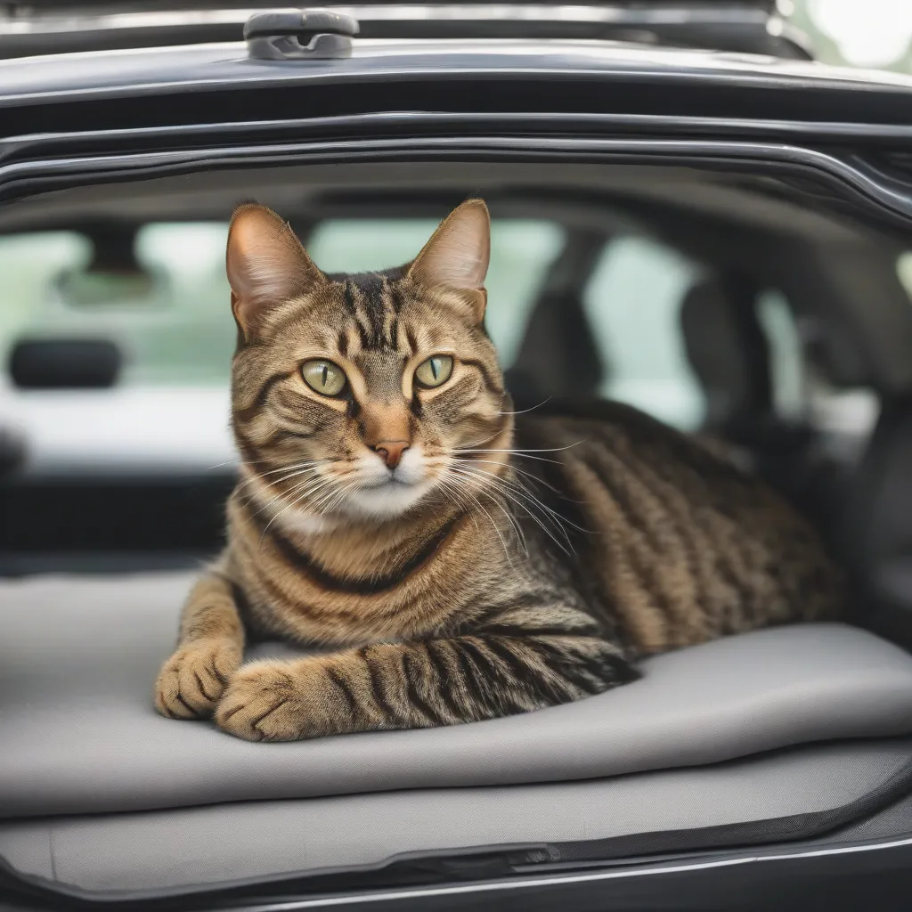 Cat safely secured in a car carrier