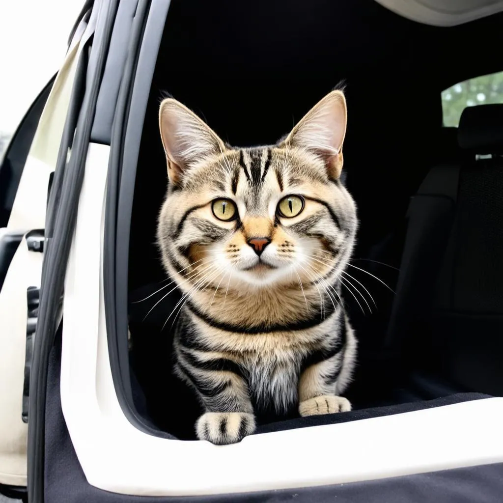 Cat in Carrier Looking Out Window