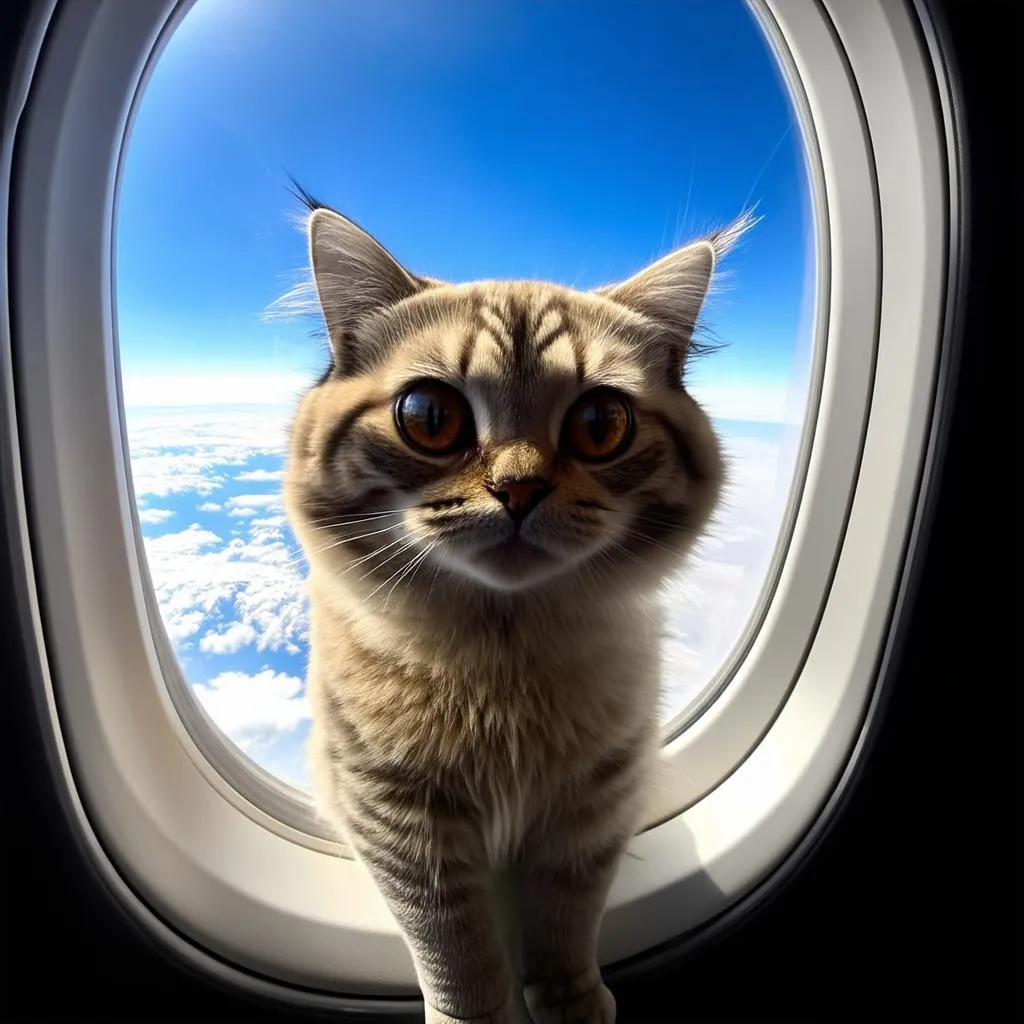 Cat Looking Out Plane Window