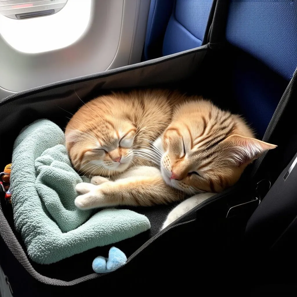 Cat Relaxing in Carrier on Plane