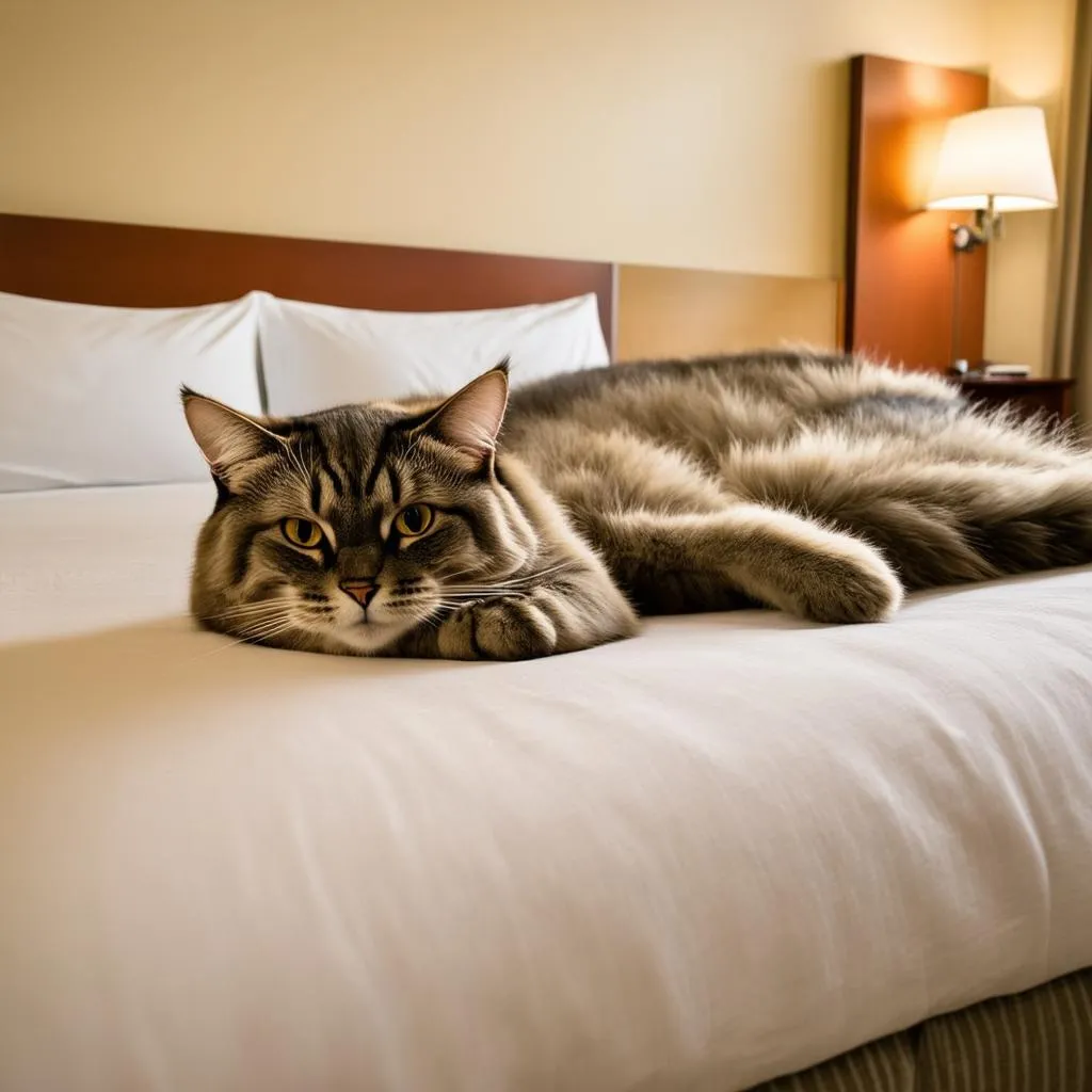 Cat Relaxing in Hotel Room