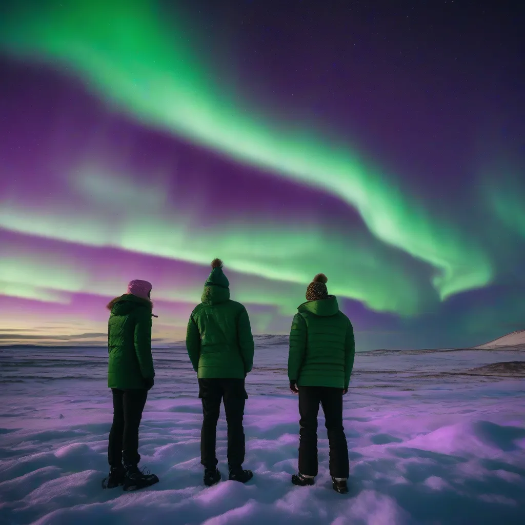 Group of Friends Chasing the Northern Lights in Iceland