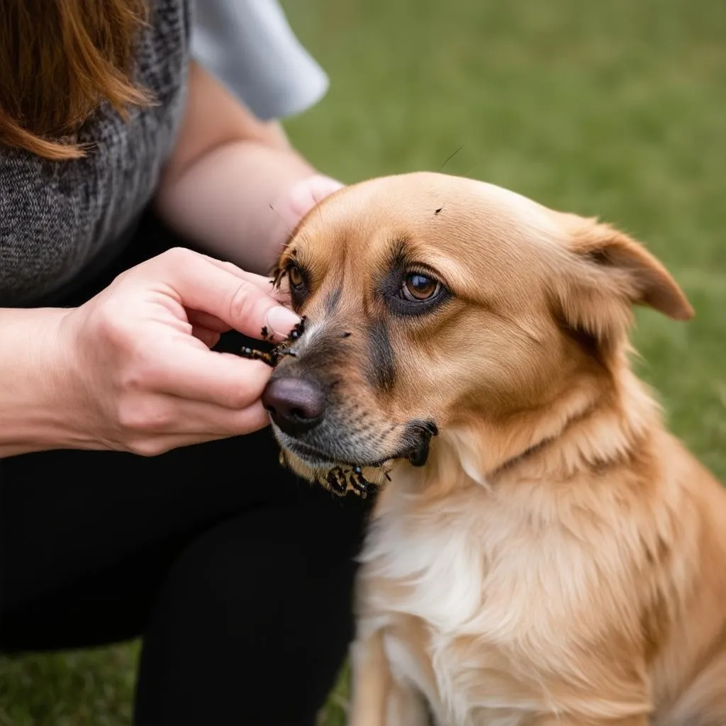 Checking for Ticks on Dog