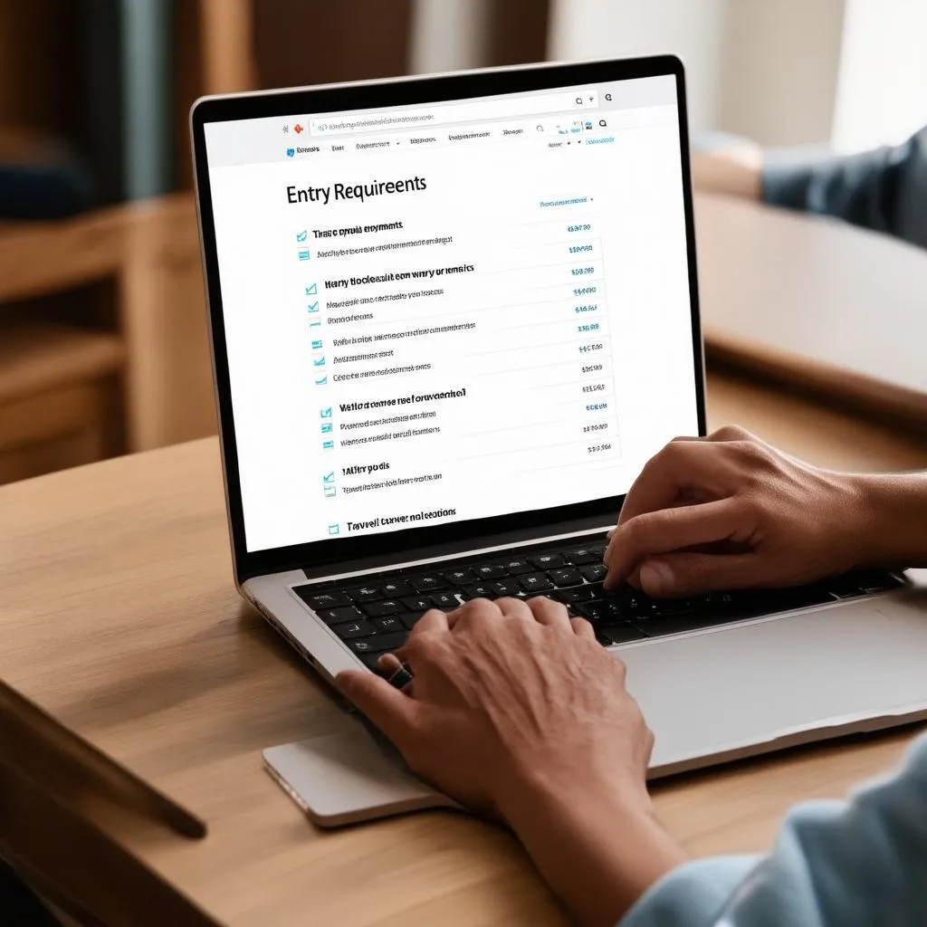 Person checking travel requirements on a laptop