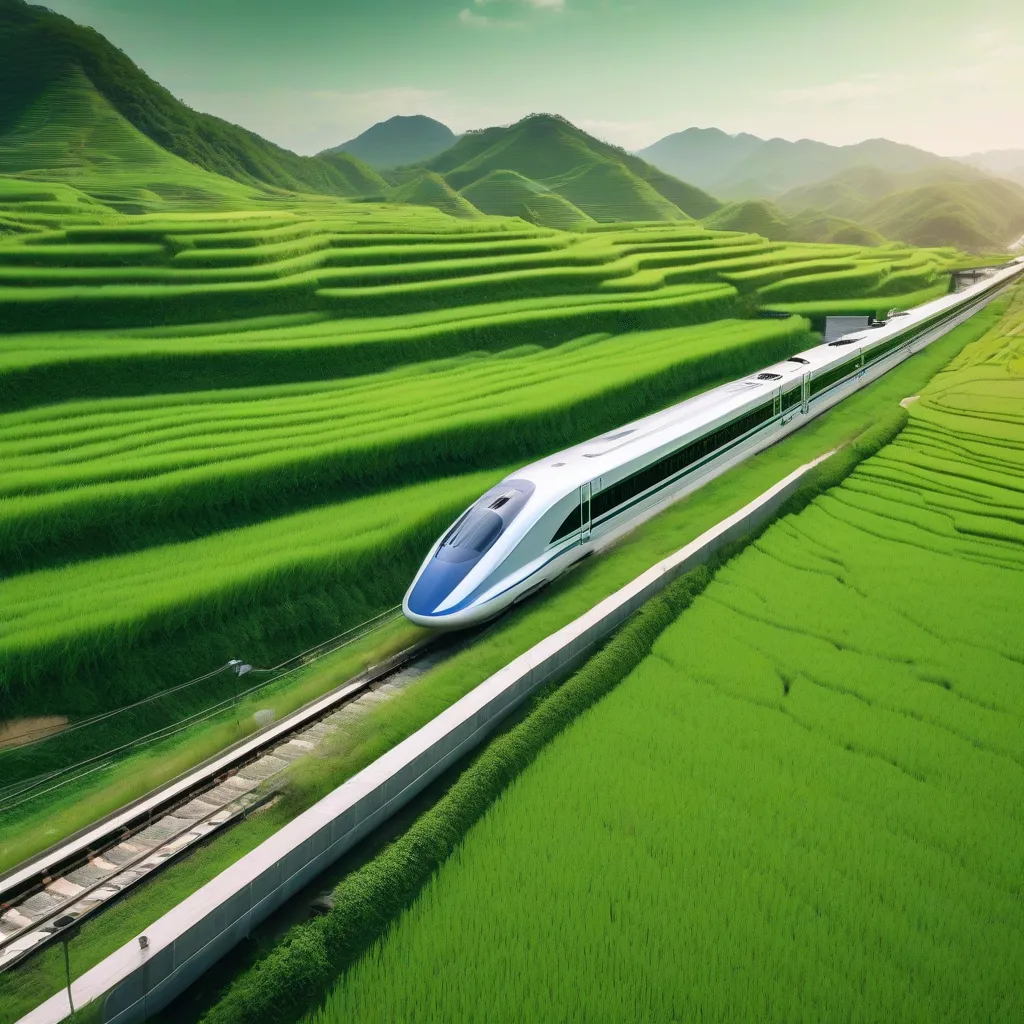 Chinese Bullet Train Speeding through Countryside