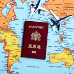 Chinese Passport and World Map