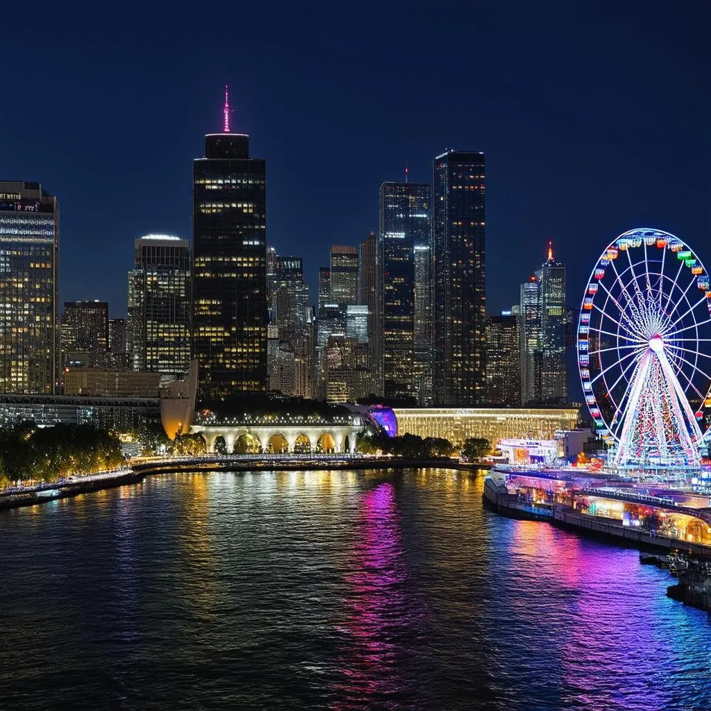 Vibrant City Skyline Illuminating the Night