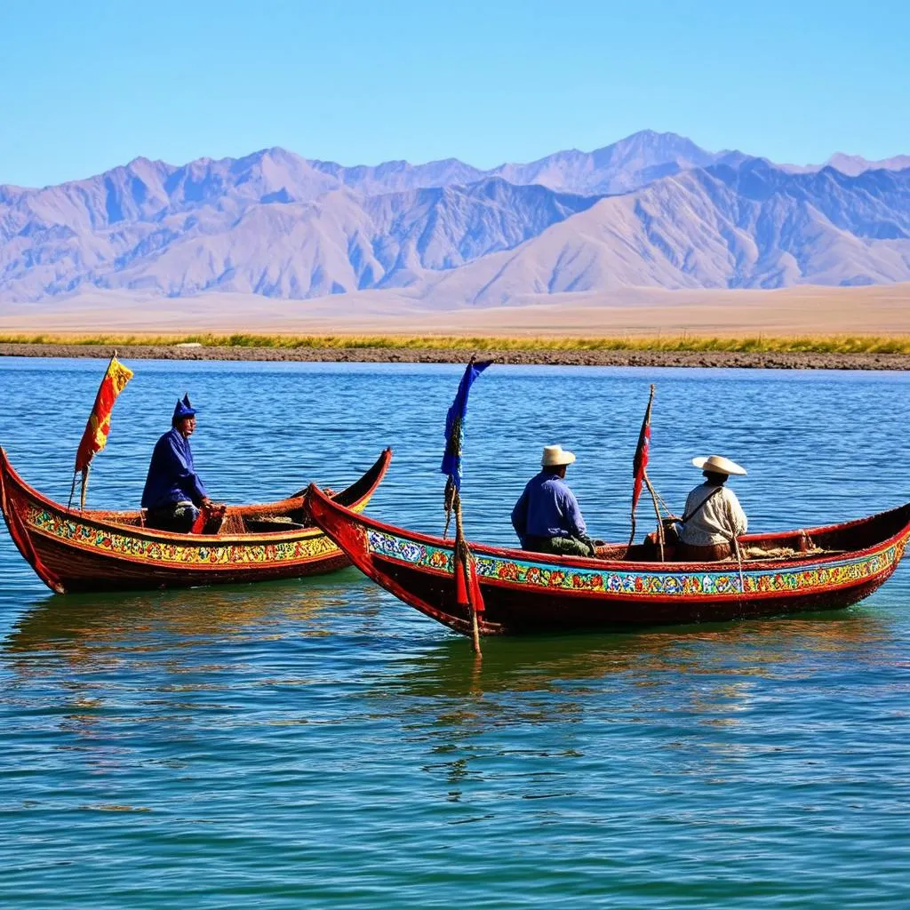 Colorful Boats on Lake Titicaca