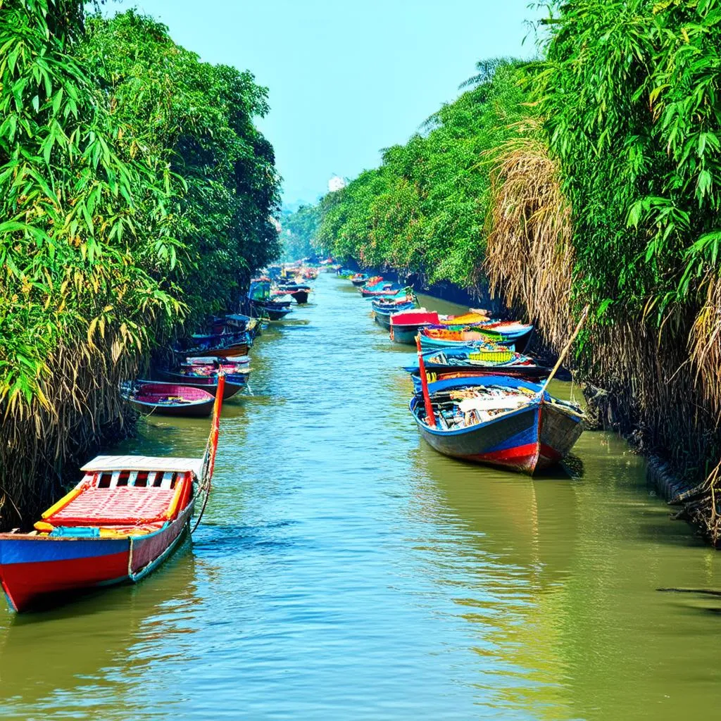 Colorful boats on Mekong River