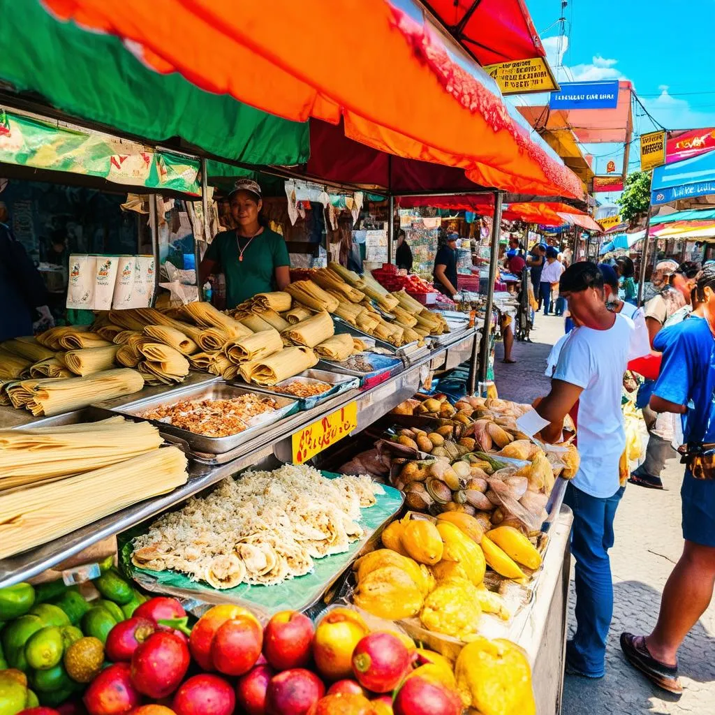 Colorful Mexican Street Food Market