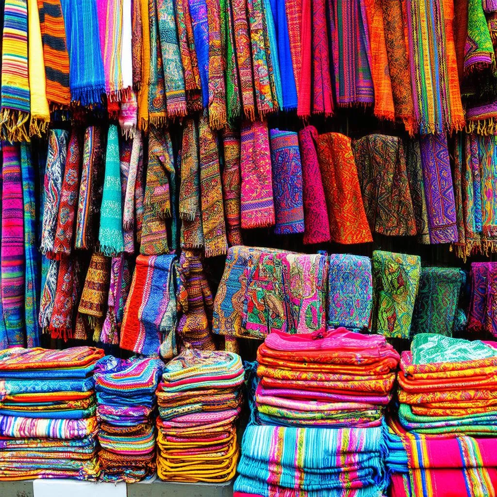 Colorful textiles at Chichicastenango Market in Guatemala