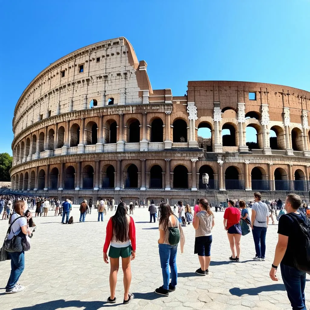 Tourists at the Colosseum in Rome