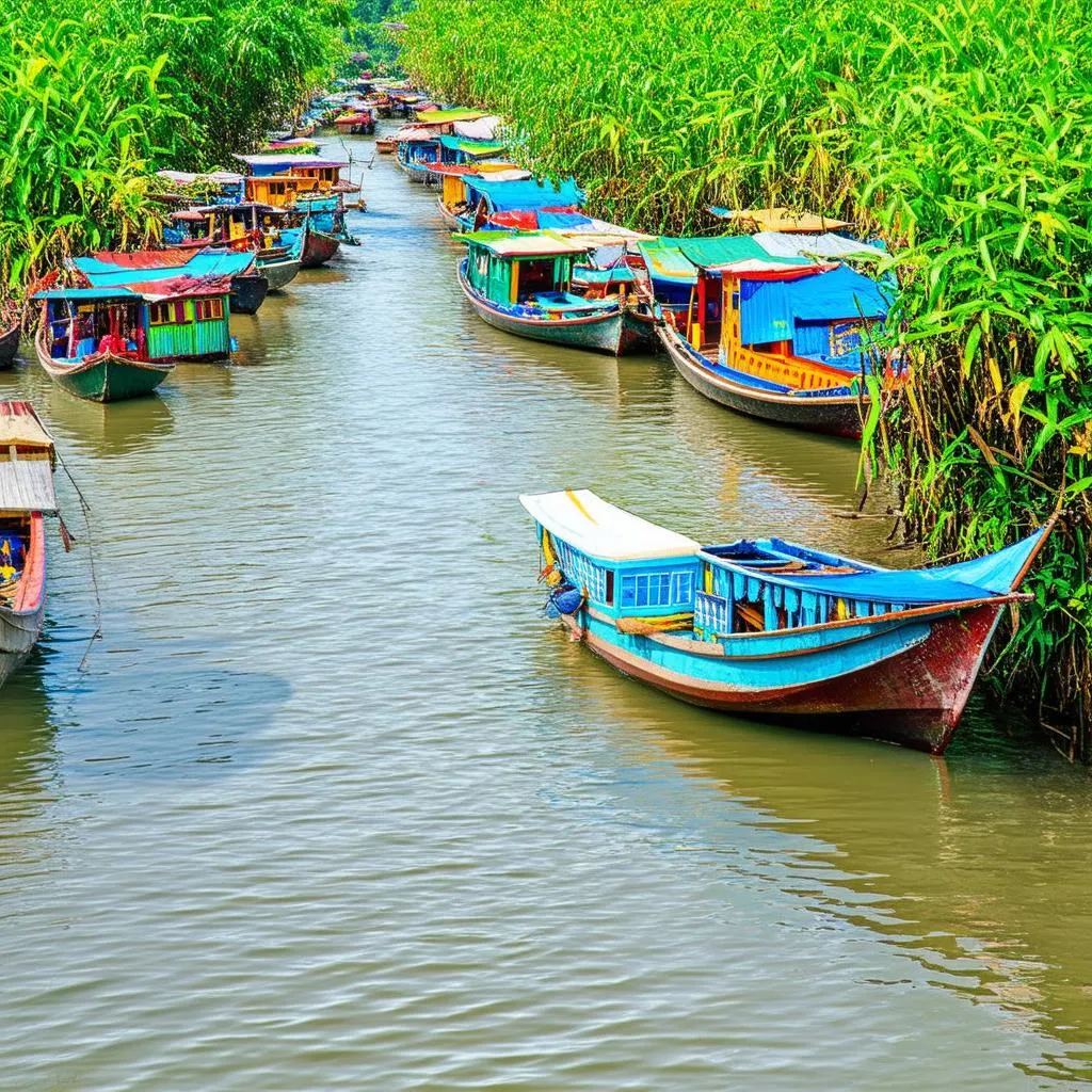 Boats on the Mekong Delta