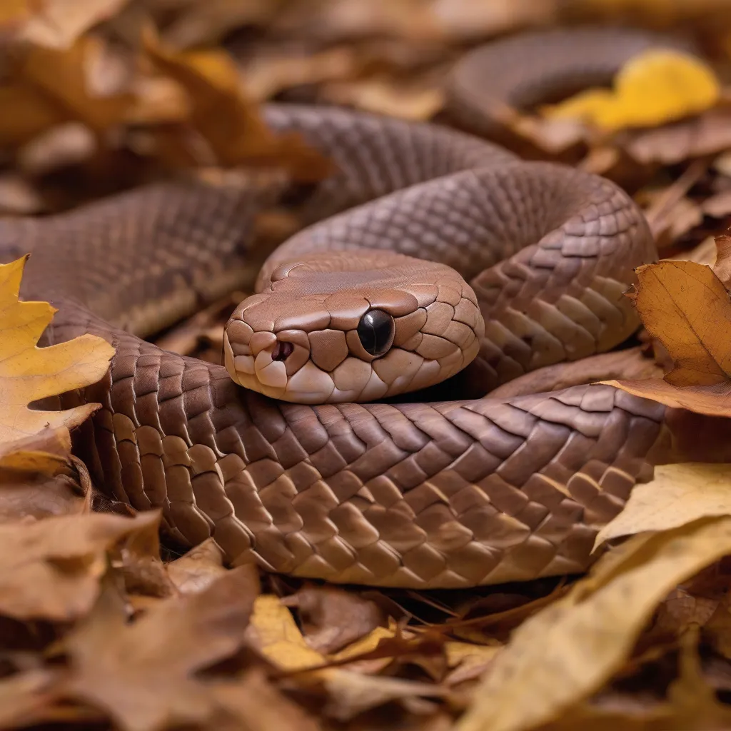 Copperhead Camouflaged in Leaves