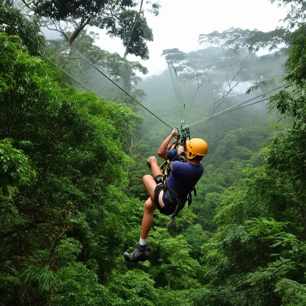 Tourists Ziplining Through the Costa Rican Rainforest