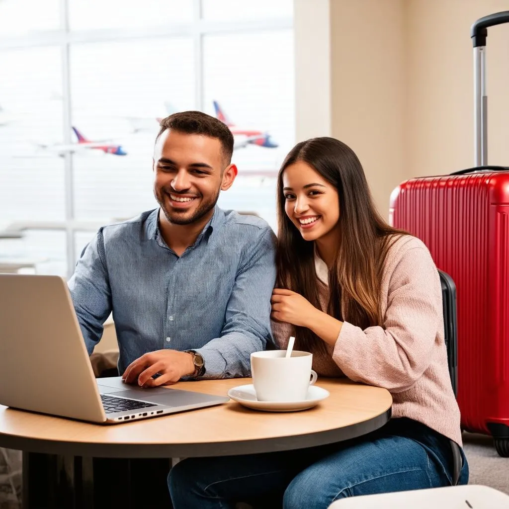 Couple Planning Travel on Laptop