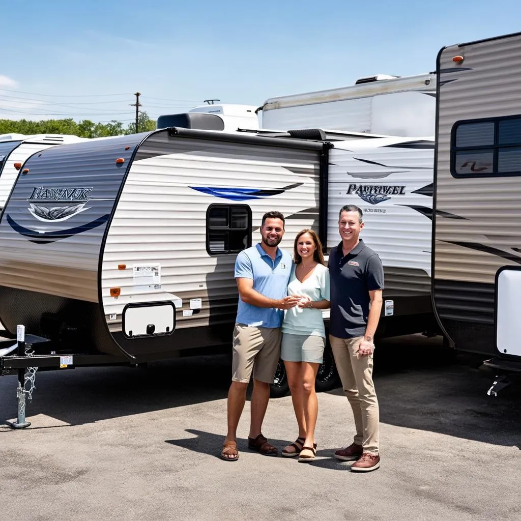 Couple Choosing a Travel Trailer