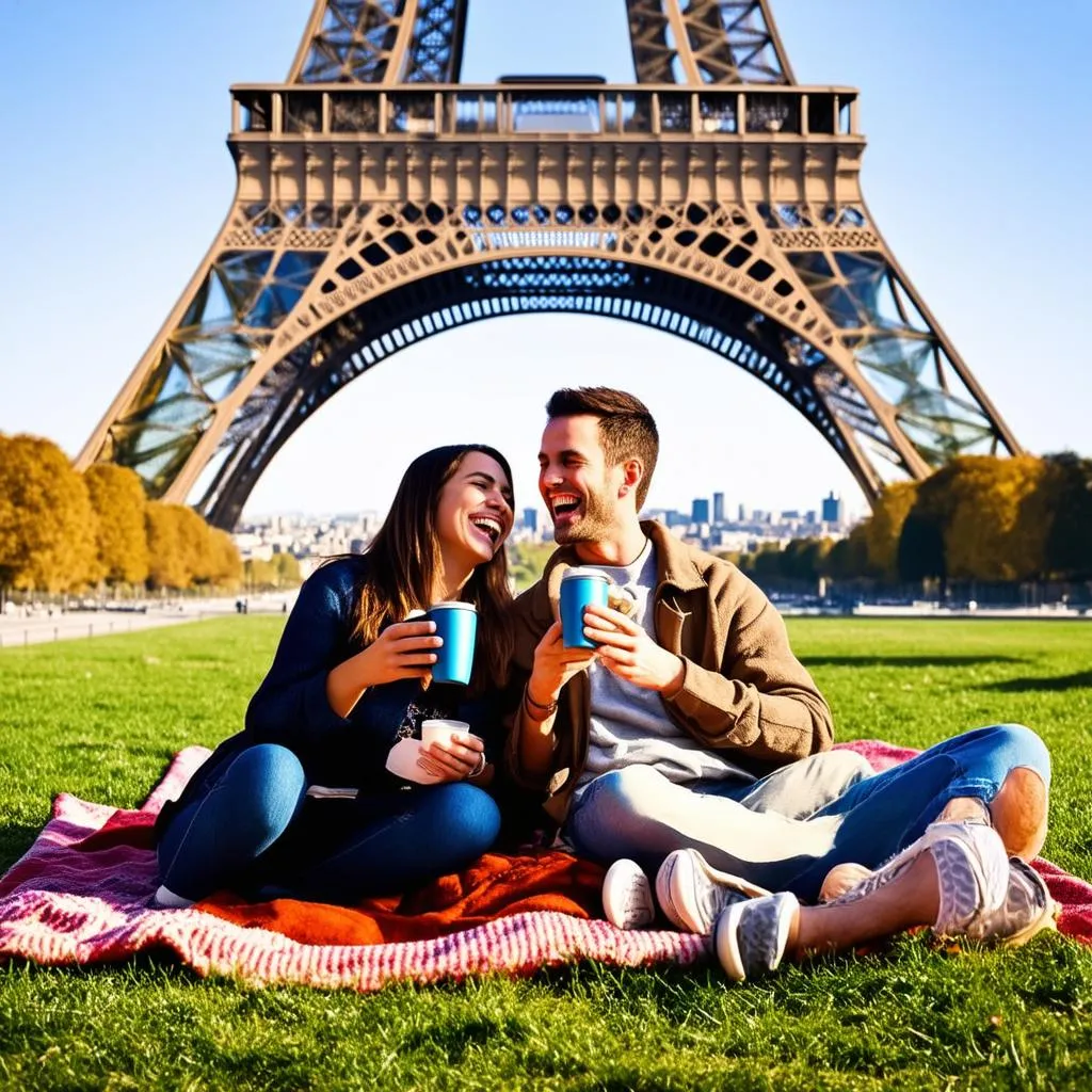 Couple enjoying Coffee with Eiffel Tower View