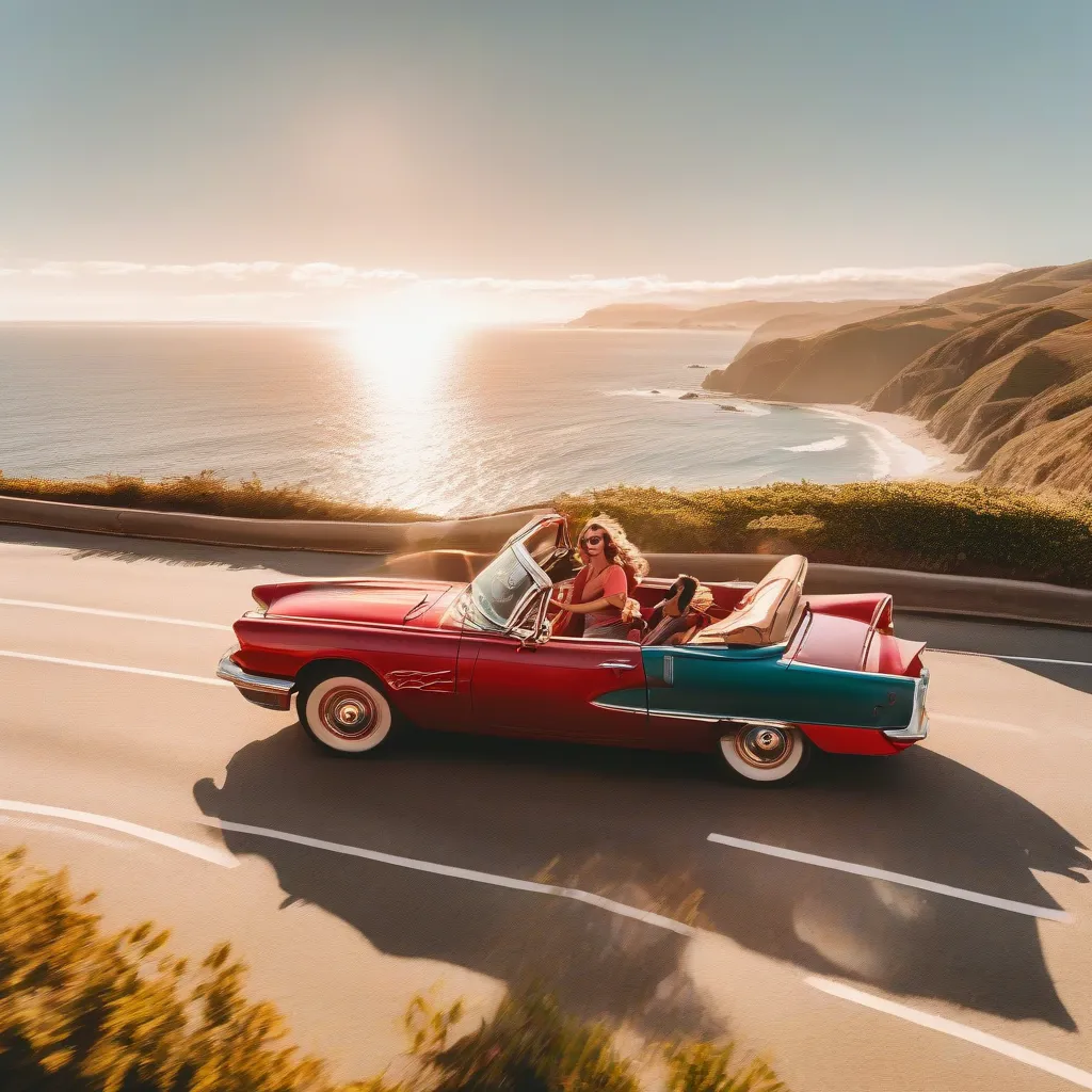 Couple Driving Convertible on Coastal Highway