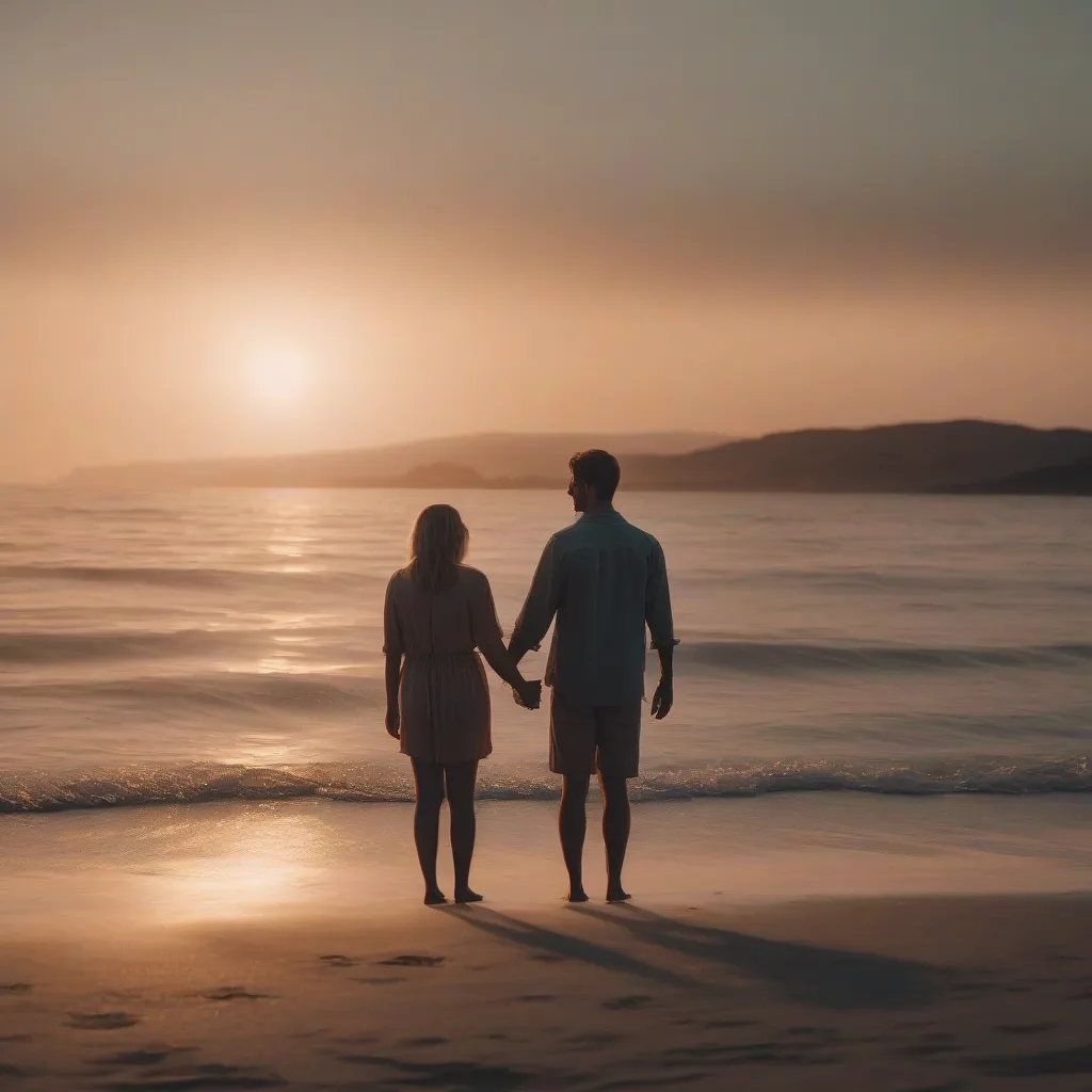 Couple Enjoying a Sunset on a Beach