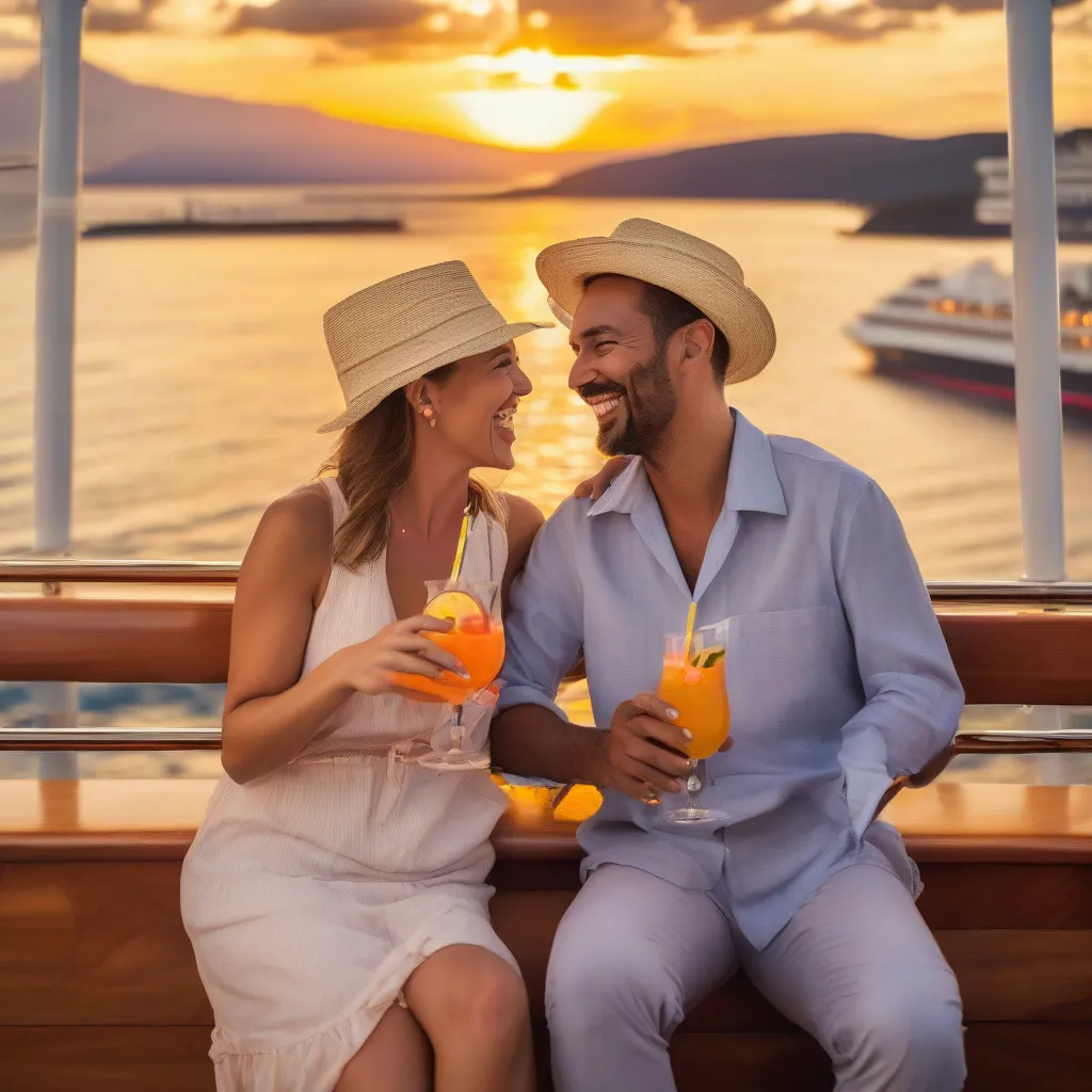 Couple Enjoying Cocktails on Cruise Ship Deck