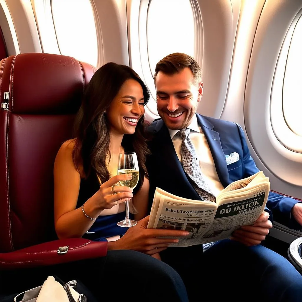 Couple Enjoying First Class Travel