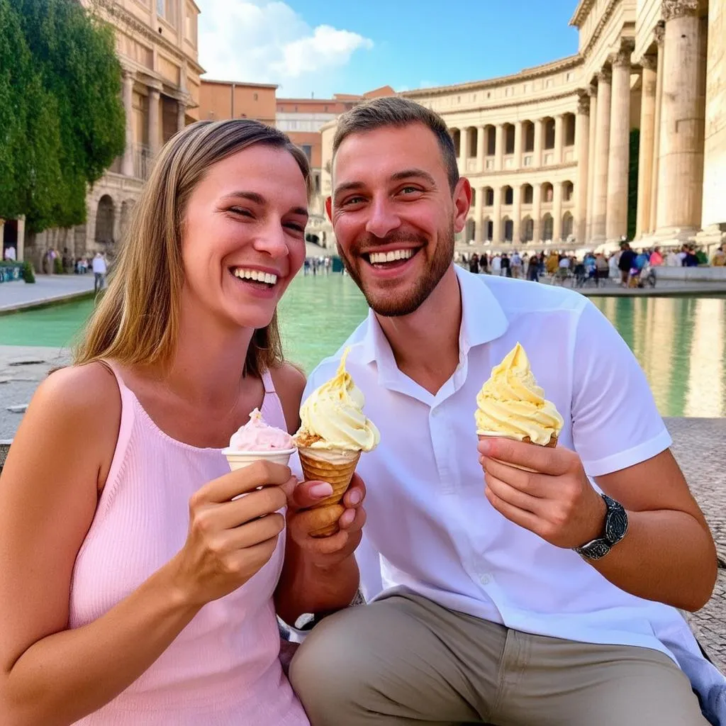 Couple Enjoying Gelato in Rome