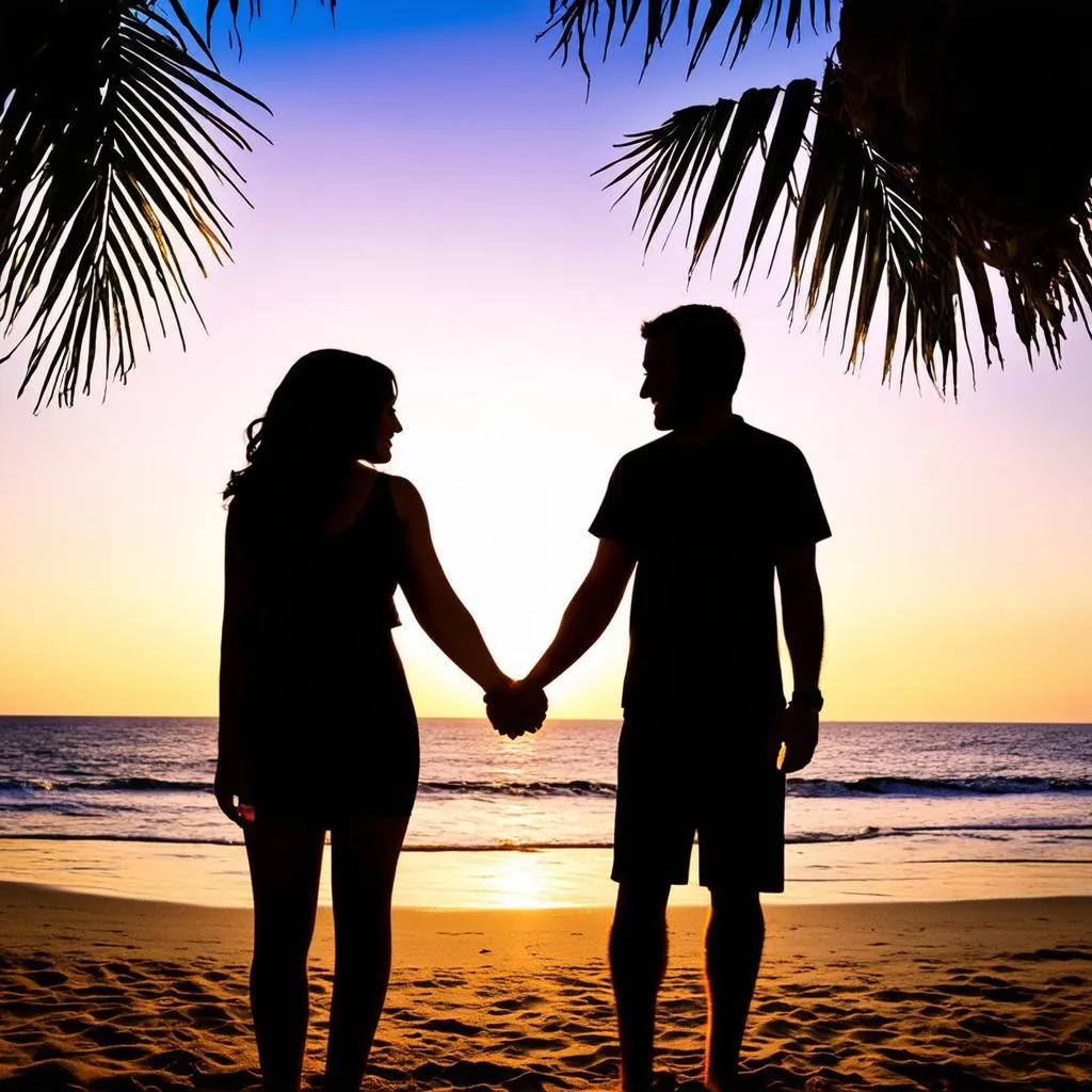 Couple Enjoying Sunset on Beach