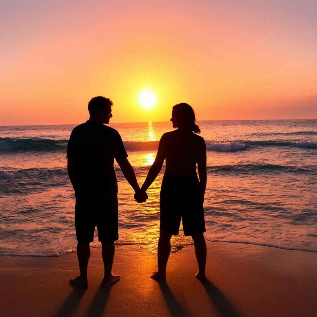 Couple Enjoying Sunset on a Beach with Peace of Mind