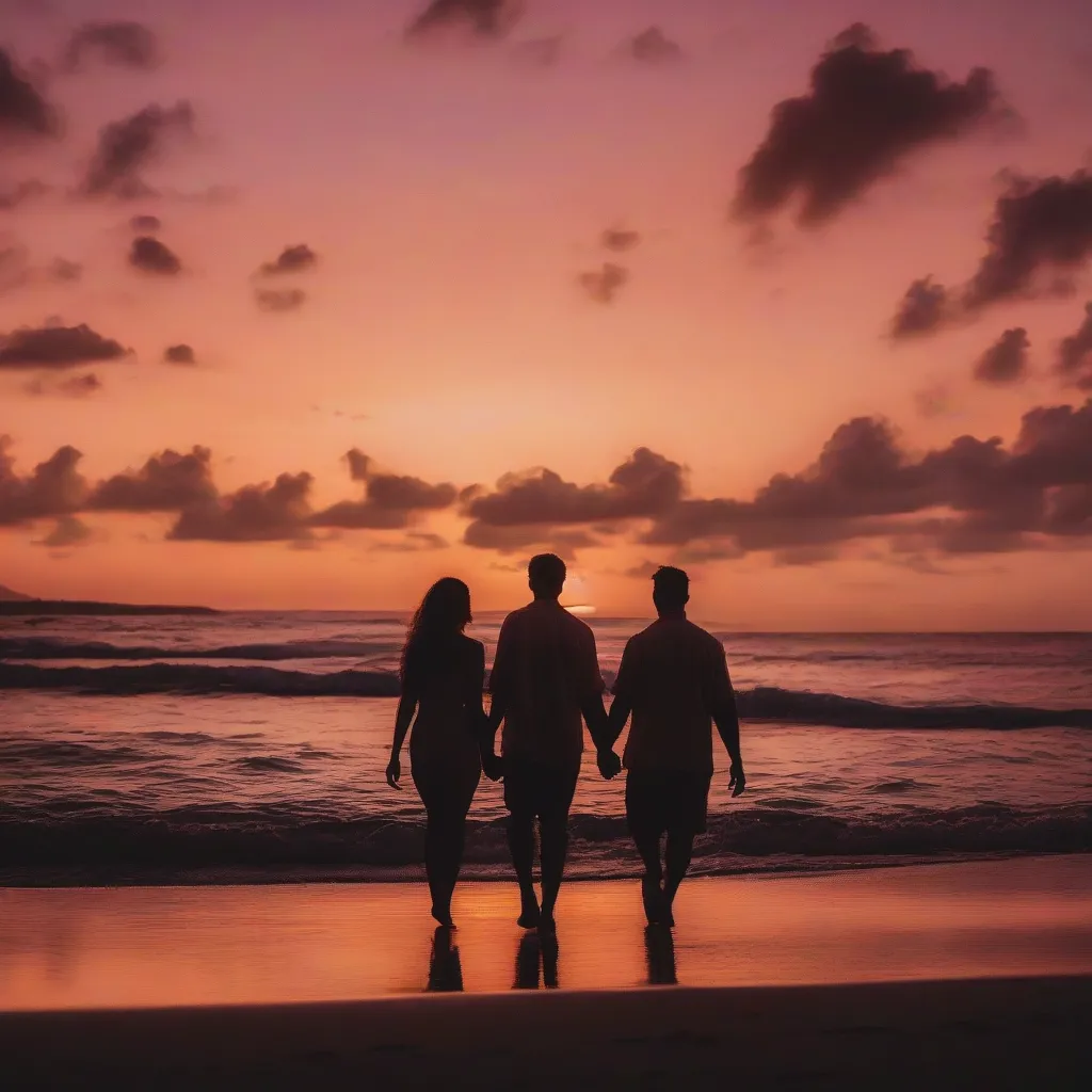 Couple Enjoying Sunset on Tropical Beach